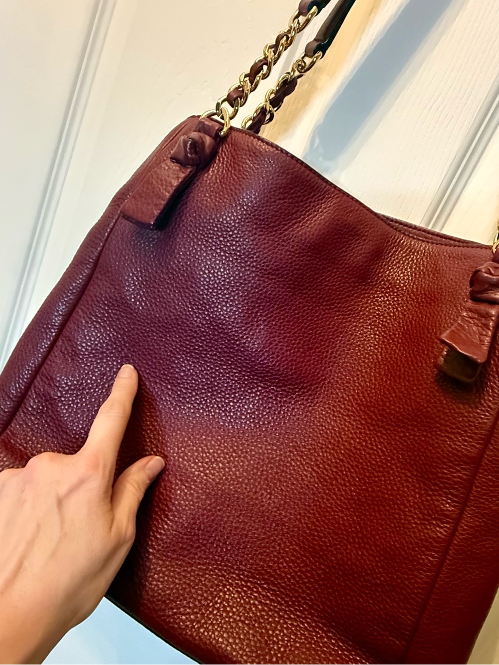 Tory Burch Harper Leather Tote Shoulder Bag Burgundy Gold Chain - Picture 15 of 16